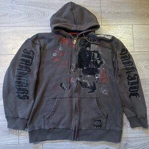 Ecko Unlimited Gray Hoodie with Black and Red Accents